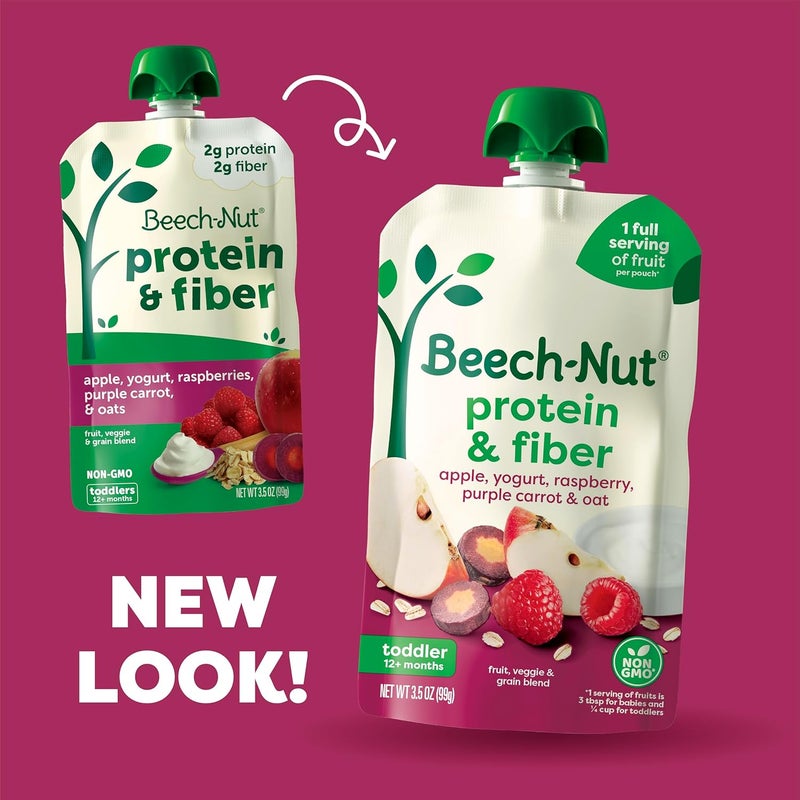 Beech-Nut Baby & Toddler Food Pouches with Protein and Fiber, Apple Yogurt Raspberry Purple Carrot & Oat Puree, 3.5 oz (12 Pack) - Image 4